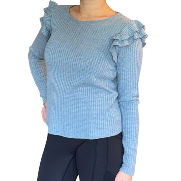Shabby Chic Knit Blouse Ribbed Long Sleeve Top Women's Size Small Blue - Picture 1 of 8